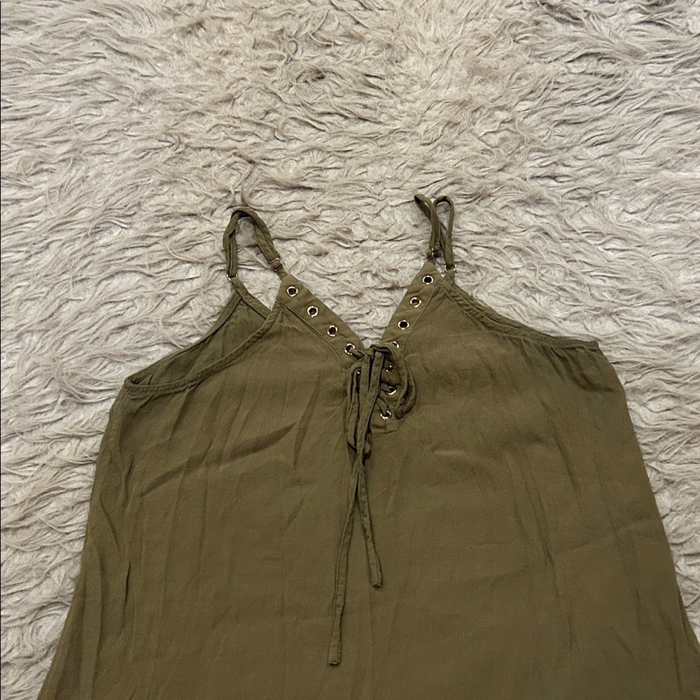 Doe And Rae Olive Green Front Lace-Up Tank Top - Picture 2 of 5